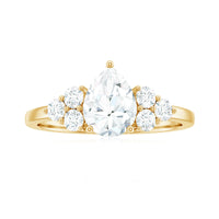 Certified 1.3 Carat Moissanite Pear Engagement Ring with Trio stones from Rosec Jewels, showcasing a sparkling pear-shaped center stone.