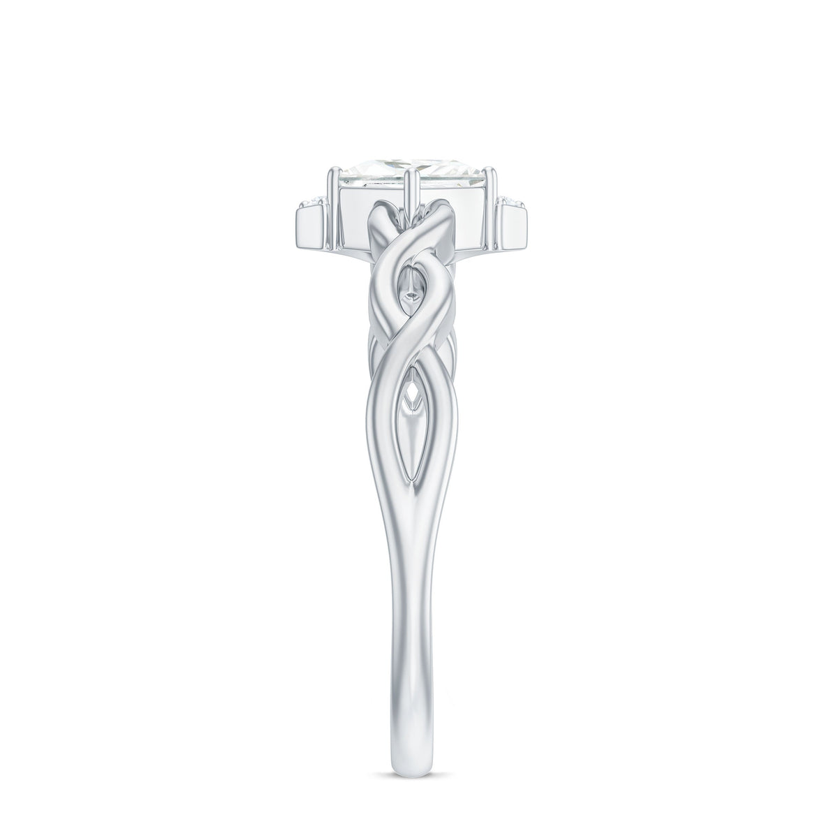 Rosec Jewels princess cut moissanite infinity promise ring with half halo, featuring a sparkling center stone and elegant band design