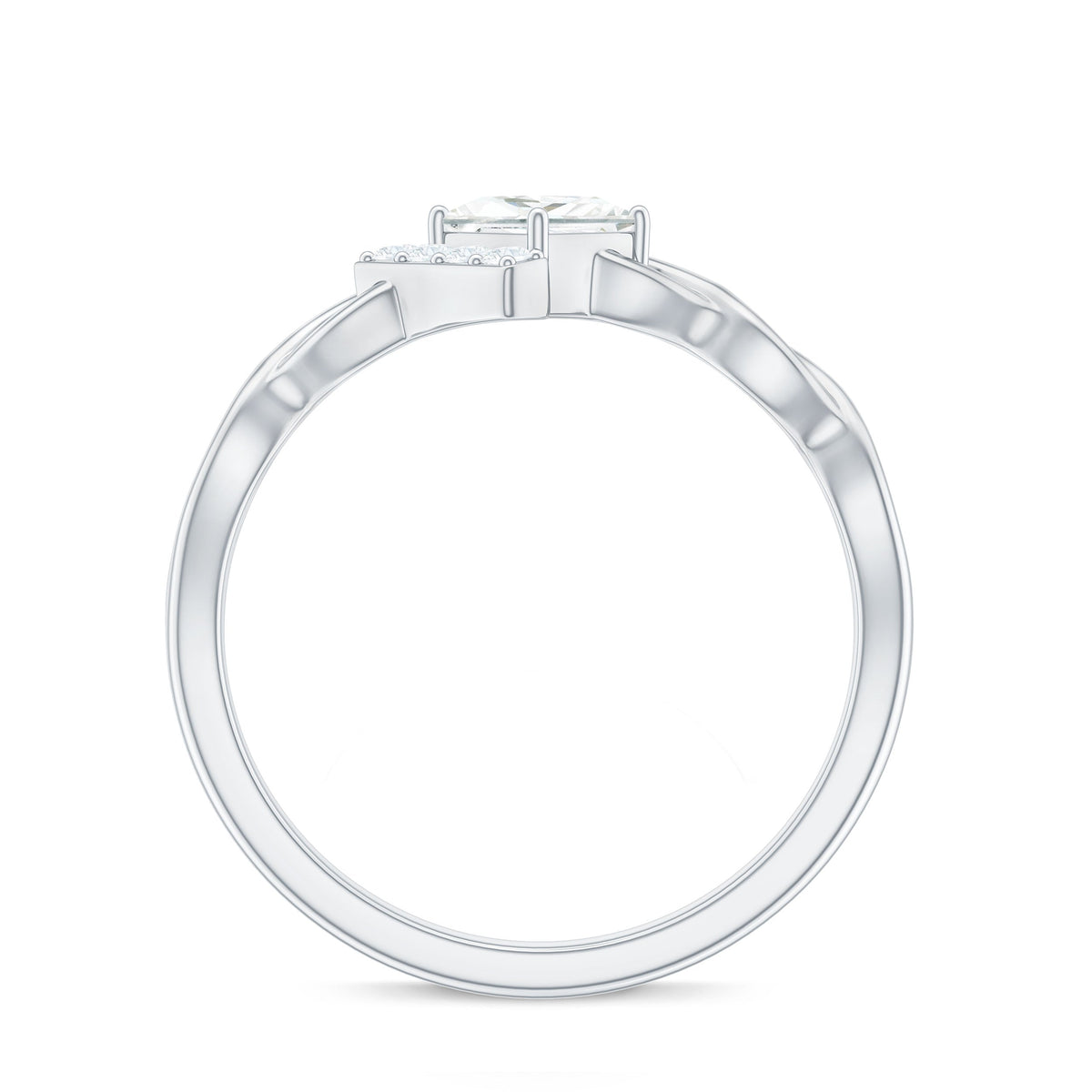 Princess cut moissanite infinity promise ring with half halo design, featuring sparkling stones on a delicate band.