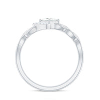 Princess cut moissanite infinity promise ring with half halo design, featuring sparkling stones on a delicate band.