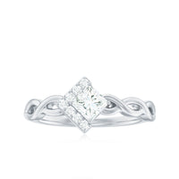 Princess cut moissanite infinity promise ring with half halo, featuring elegant design and sparkling gemstones from Rosec Jewels.