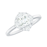 Princess cut moissanite floral engagement ring for women with intricate floral detailing, crafted by Rosec Jewels.