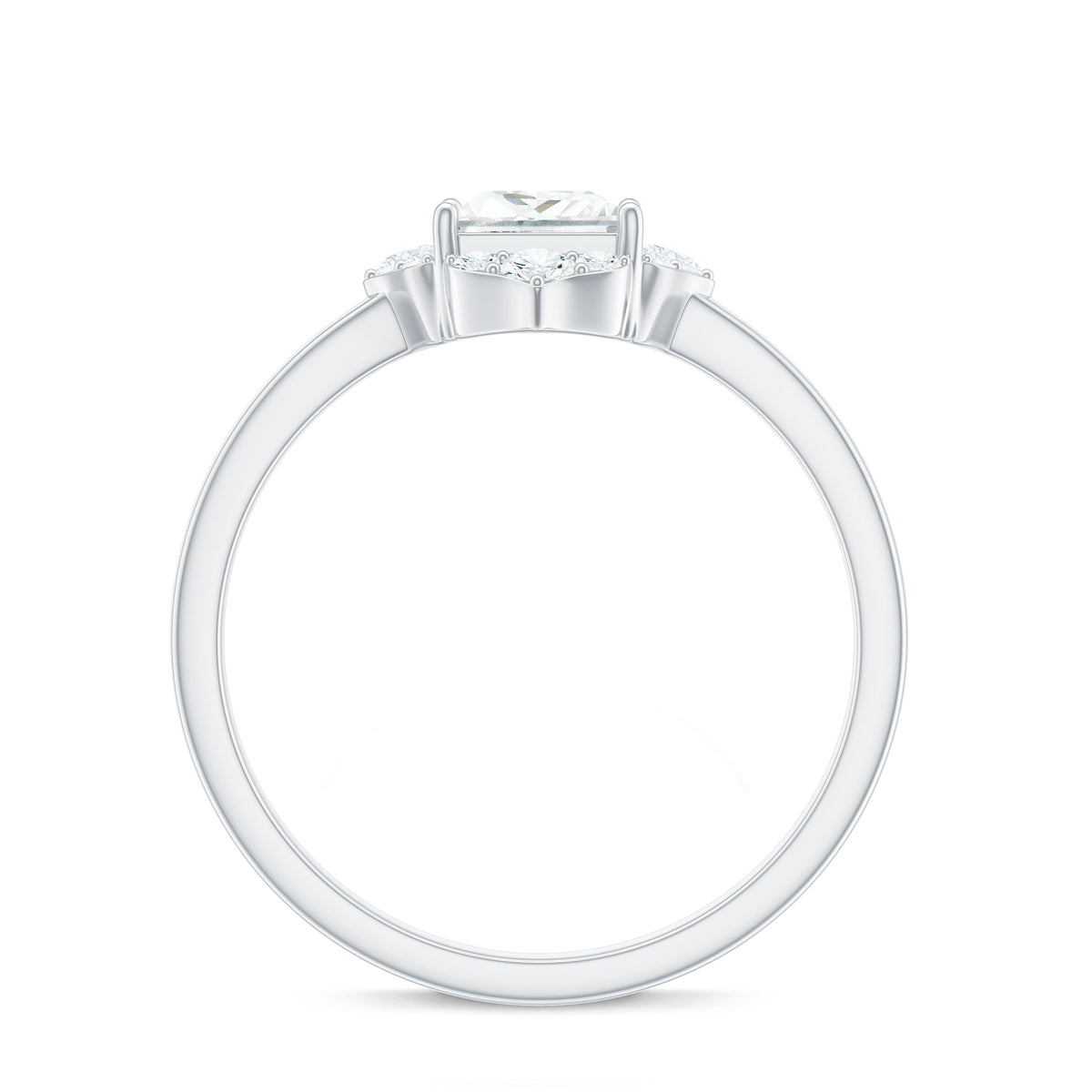 Princess cut moissanite floral engagement ring for women by Rosec Jewels, featuring a sparkling central stone and intricate floral design.