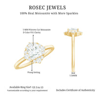 Princess cut moissanite floral engagement ring for women by Rosec Jewels, featuring a sparkling center stone and intricate floral design.