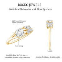 Certified Moissanite promise ring with butterfly motif, elegant gold band, showcasing detailed design and sparkling gemstone.