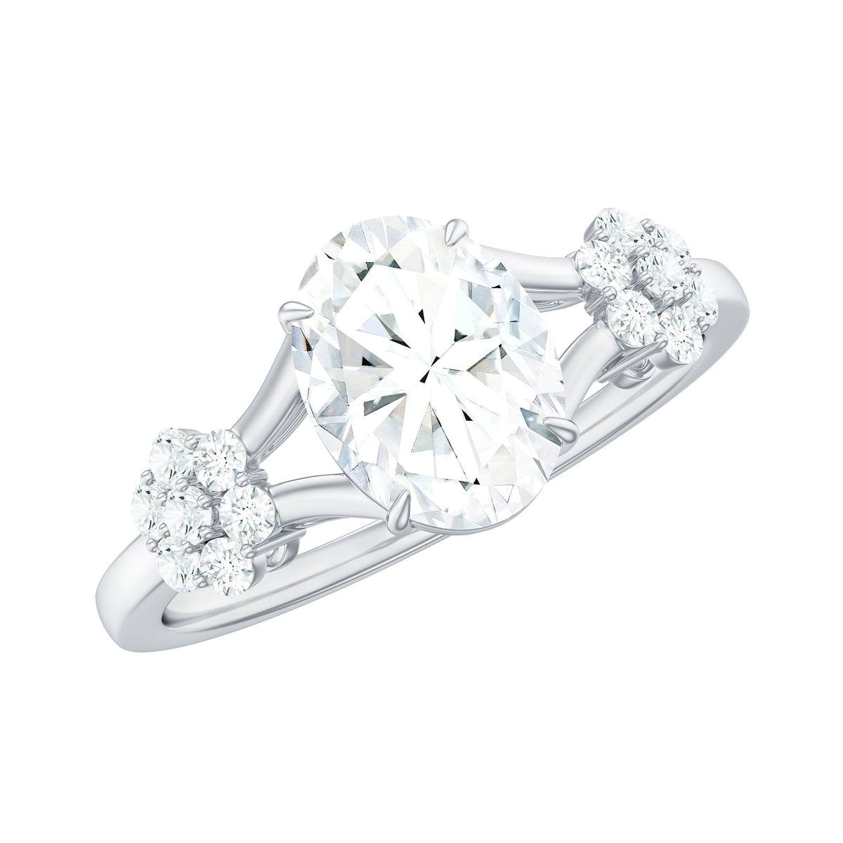 1 Carat Oval Cut Zircon Flower Engagement Ring with Split Shank