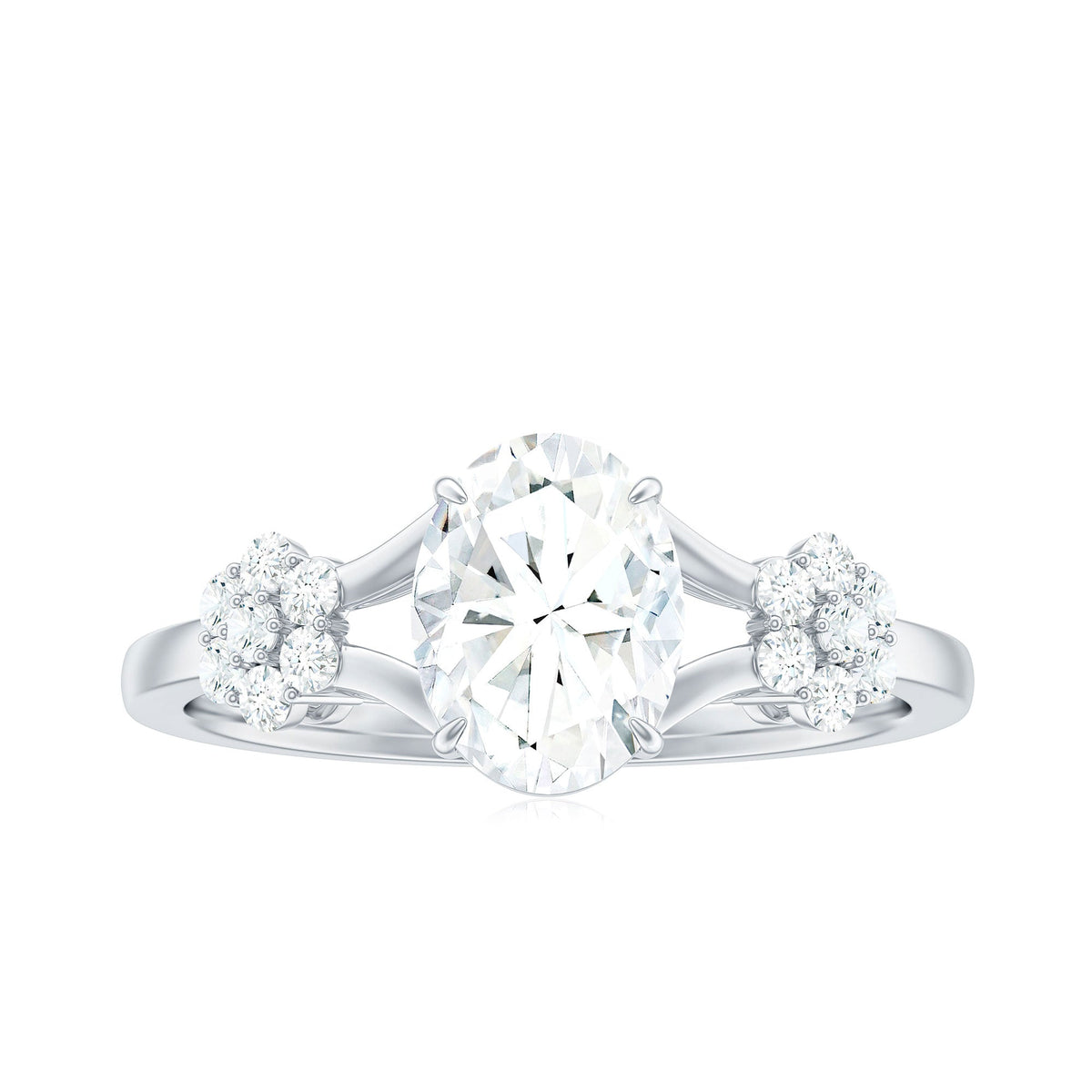 1 Carat Oval Cut Zircon Flower Engagement Ring with Split Shank