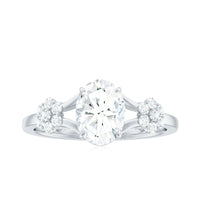 1 Carat Oval Cut Zircon Flower Engagement Ring with Split Shank