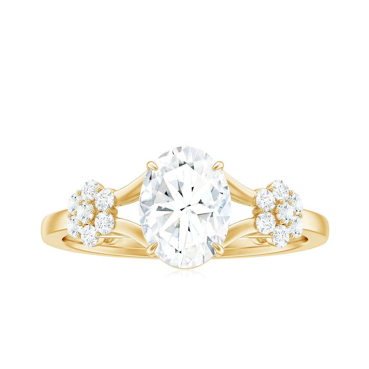1 Carat Oval Cut Zircon Flower Engagement Ring with Split Shank