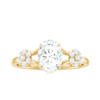 1 Carat Oval Cut Zircon Flower Engagement Ring with Split Shank