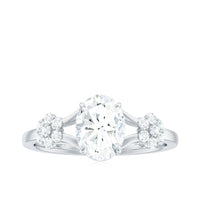 Oval Cut Moissanite Flower Engagement Ring in Split Shank