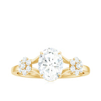Oval Cut Moissanite Flower Engagement Ring in Split Shank