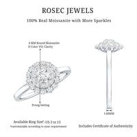 Certified Round Moissanite Double Halo Engagement Ring