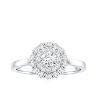 Certified Round Moissanite Double Halo Engagement Ring