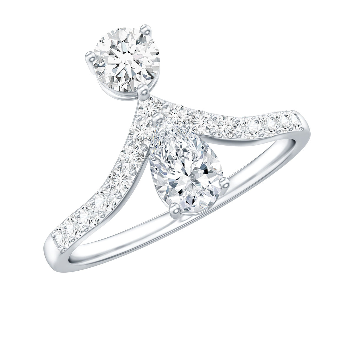 Pear and Round Cut Moissanite Toi et Moi Engagement Ring