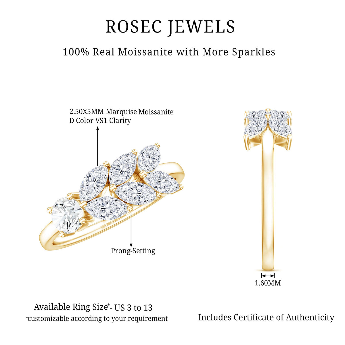 Nature-inspired moissanite anniversary ring for women featuring intricate floral design, crafted by Rosec Jewels.