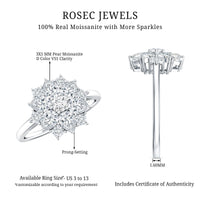 Women's Moissanite flower engagement ring by Rosec Jewels, featuring a detailed flower design and sparkling moissanite stones.