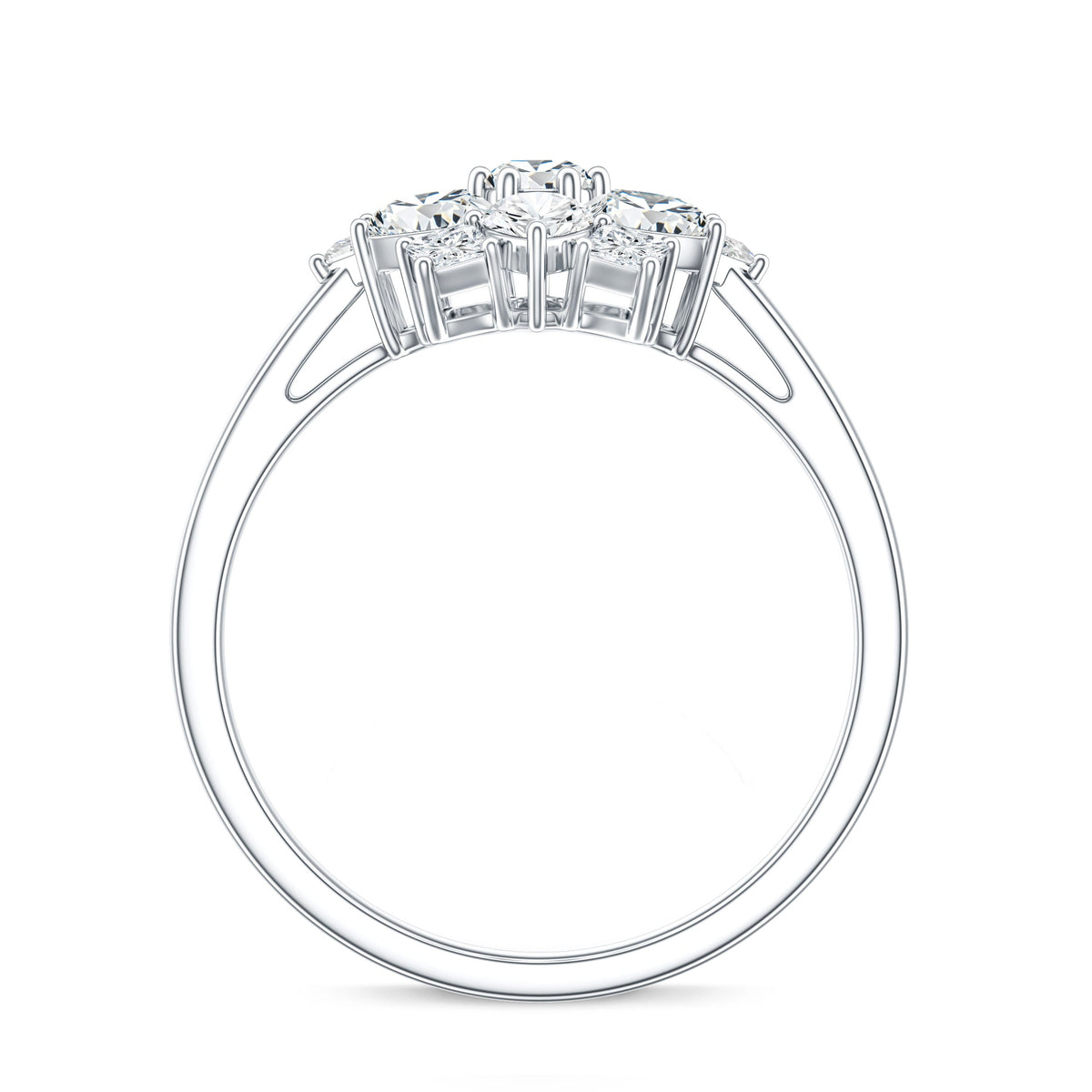 Women's Moissanite flower engagement ring by Rosec Jewels featuring a sparkling flower design and certificate of authenticity.