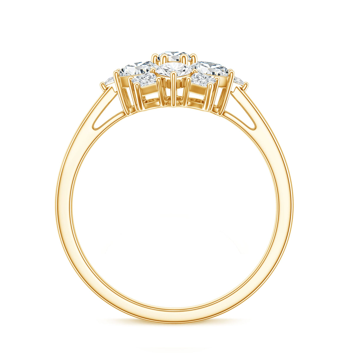 Women's moissanite flower engagement ring from Rosec Jewels, featuring a detailed floral design and sparkling gemstone setting.