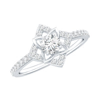 Certified Moissanite floral engagement ring for her with intricate floral design, set in a elegant ring from Rosec Jewels.