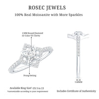 Certified Moissanite floral engagement ring for her with intricate design, set in a delicate band, by Rosec Jewels.