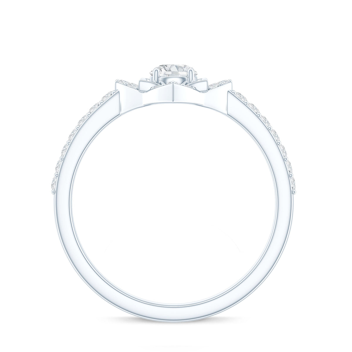 Rosec Jewels certified moissanite floral engagement ring for her, showcasing intricate floral design and sparkling gemstone details.