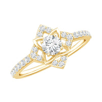 Certified Moissanite floral engagement ring for her by Rosec Jewels, featuring intricate floral design and sparkling gemstone details.