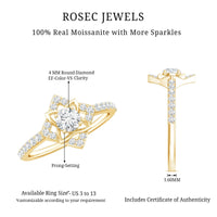 Certified Moissanite floral engagement ring for her by Rosec Jewels, featuring a detailed floral design with sparkling stones.