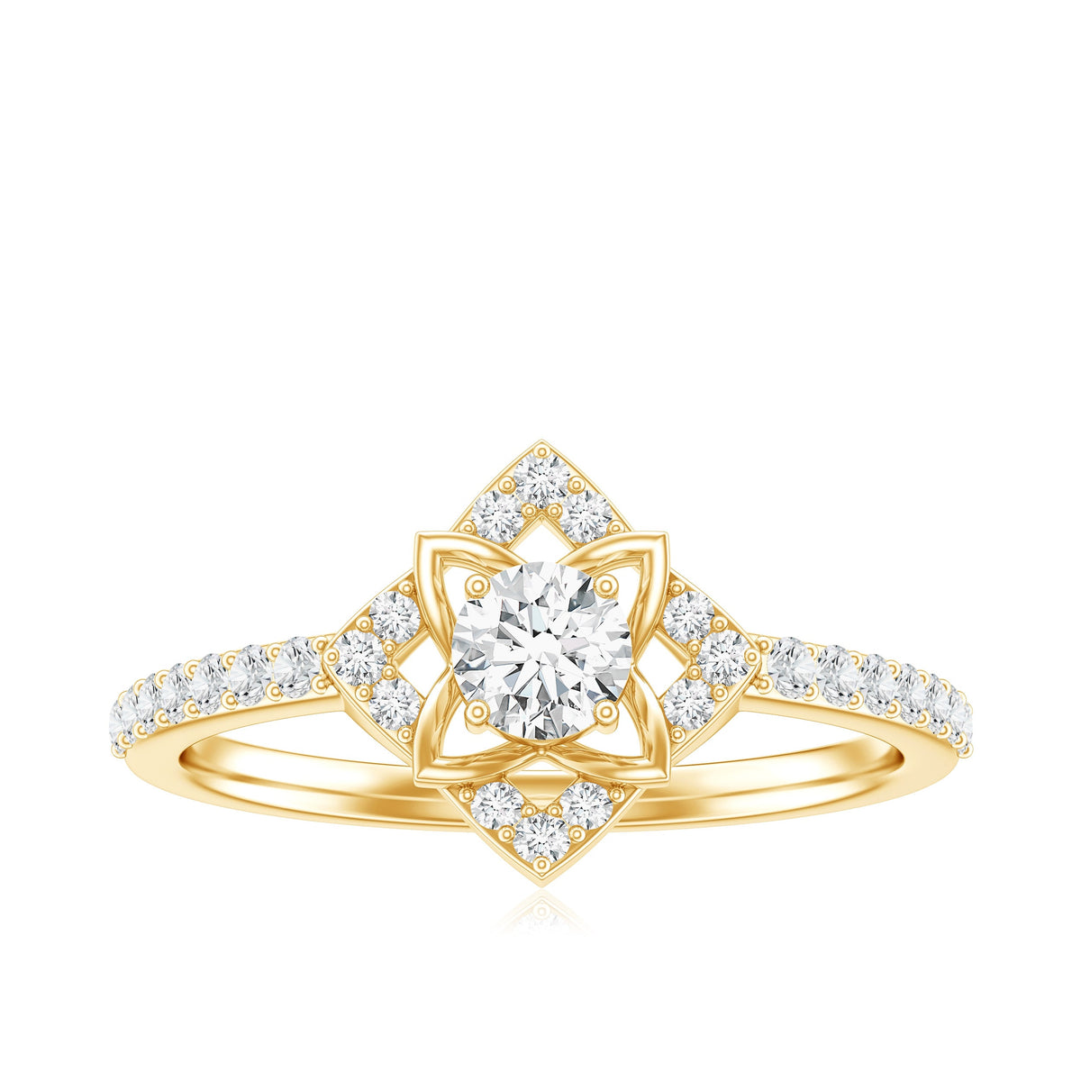 Certified Moissanite floral engagement ring for women featuring intricate floral design, crafted by Rosec Jewels.