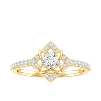 Certified Moissanite floral engagement ring for women featuring intricate floral design, crafted by Rosec Jewels.