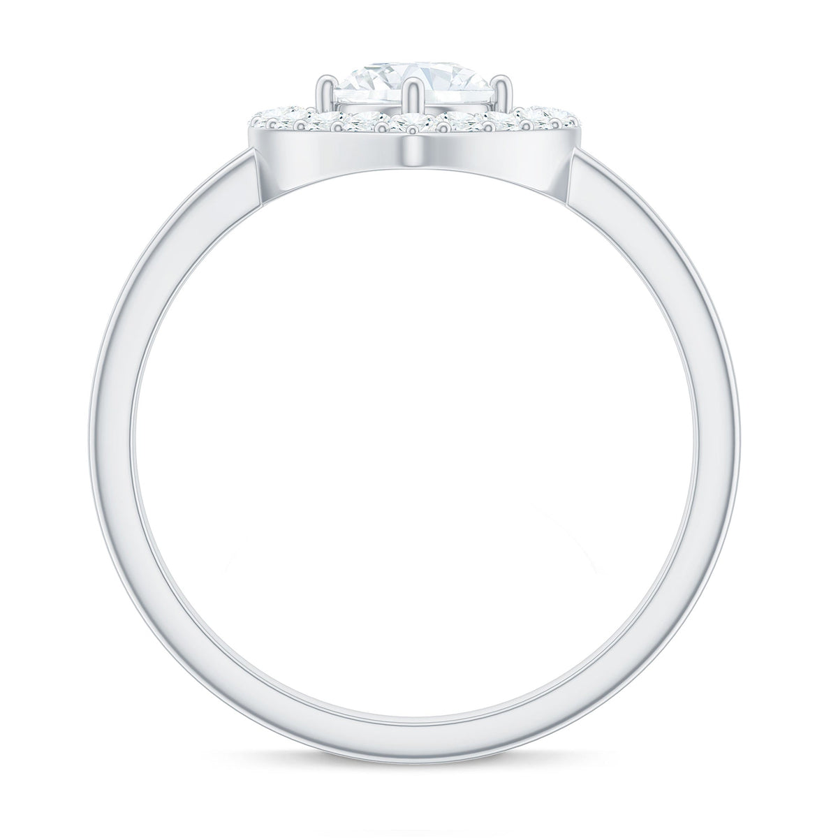 Round cut zircon heart engagement ring with halo setting by Rosec Jewels, featuring a sparkling central zircon stone and intricate band.