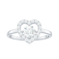 Round cut zircon heart engagement ring with halo setting from Rosec Jewels, featuring a 1-carat center stone and intricate band details.
