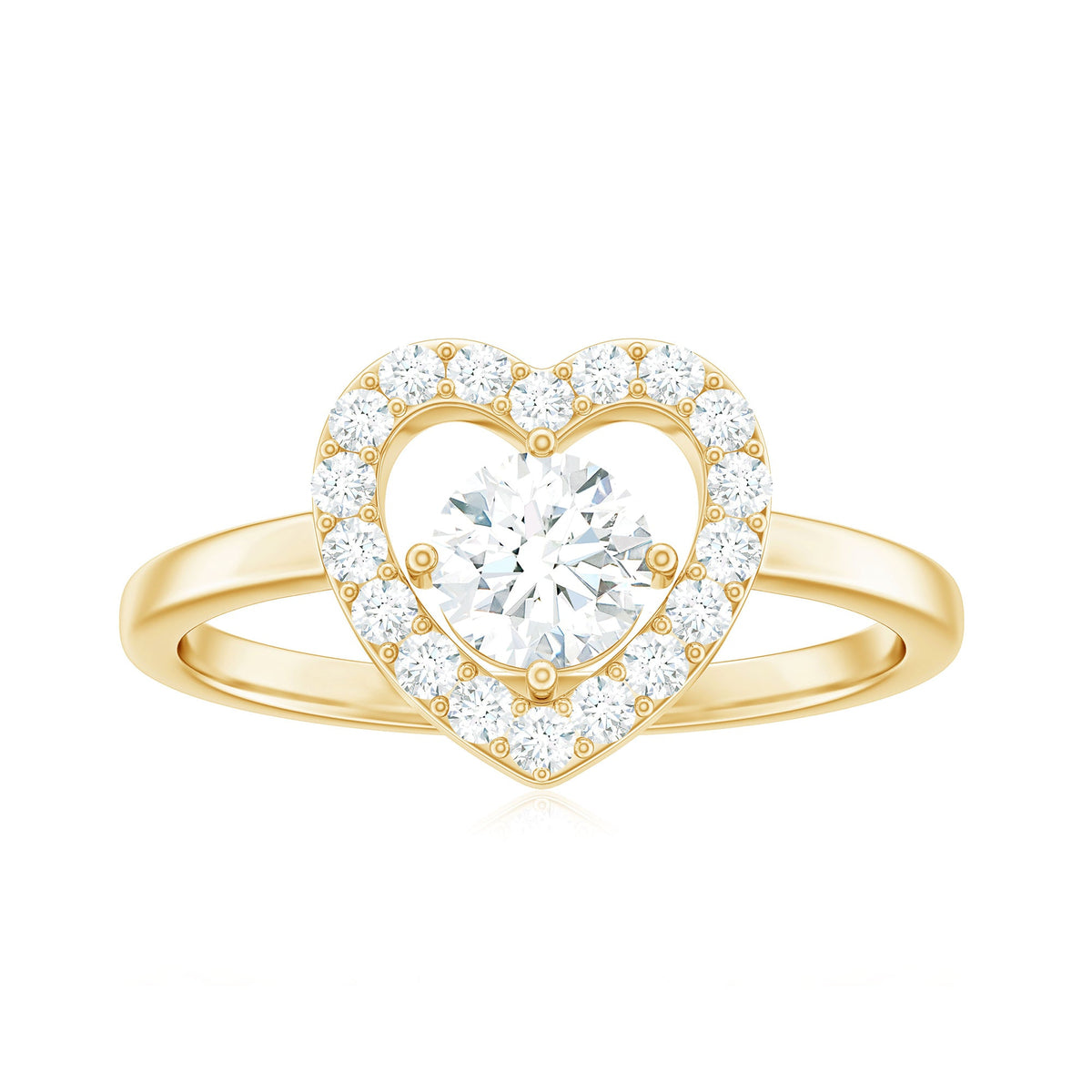 Rosec Jewels 1 CT round cut zircon heart engagement ring with halo, featuring a sparkling central stone and intricate band detail.
