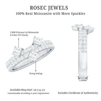 Rosec Jewels princess and round cut moissanite wedding band featuring sparkling gemstones on a sleek silver ring.