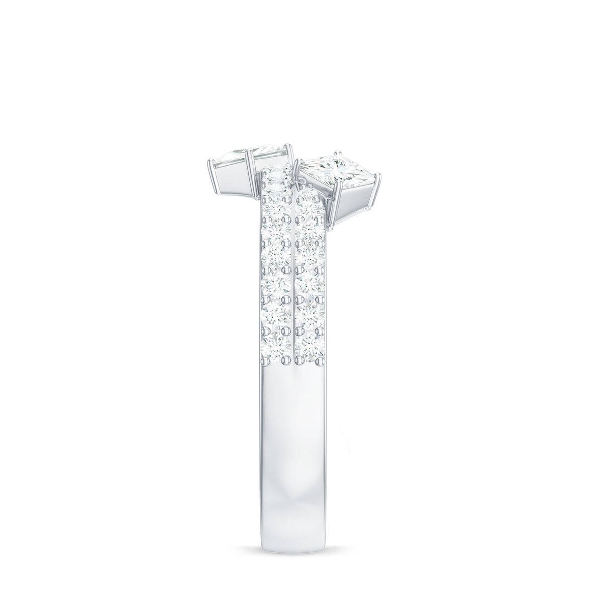 Princess and round cut moissanite wedding band by Rosec Jewels featuring sparkling stones and elegant design.