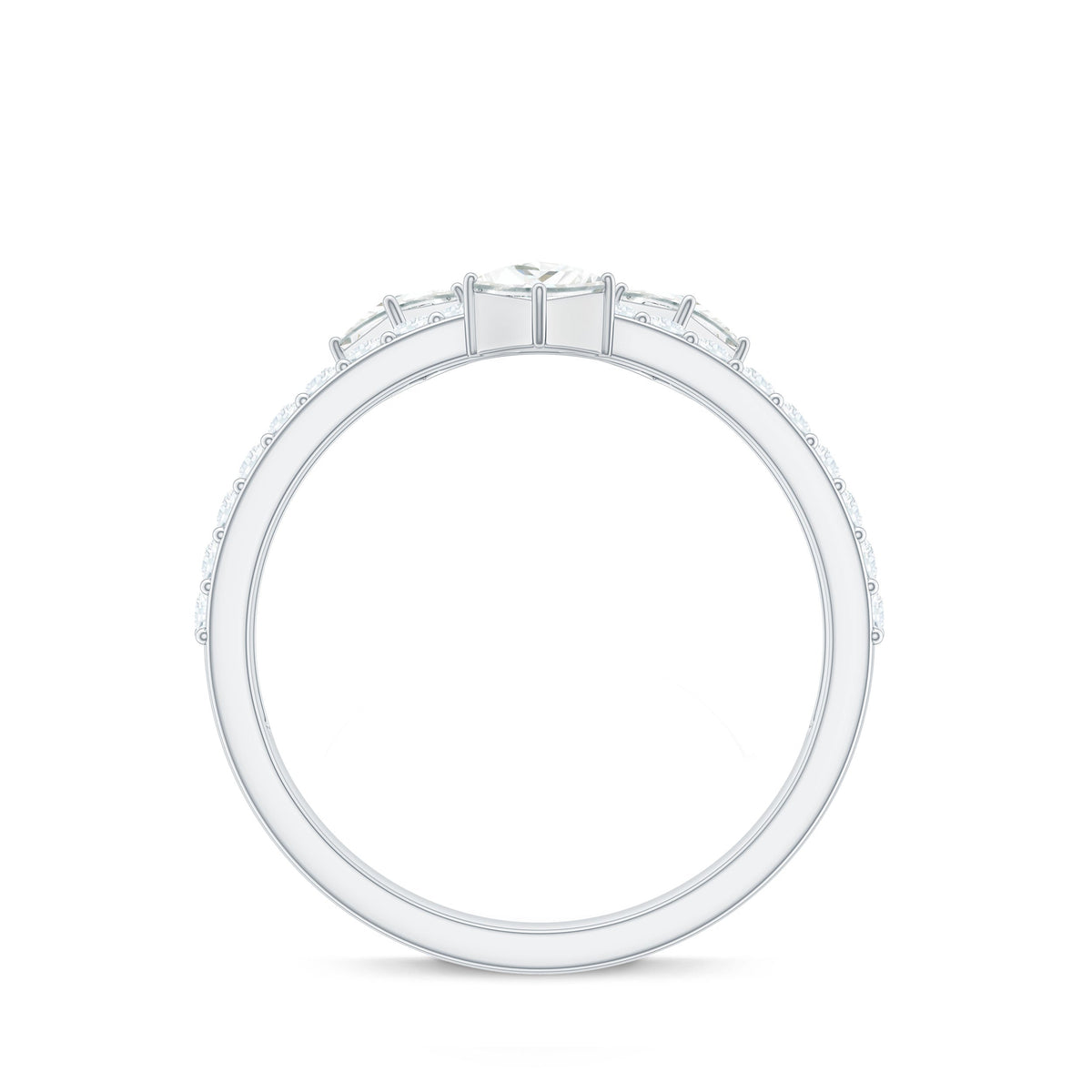 Princess and round cut moissanite wedding band by Rosec Jewels featuring sparkling gemstone accents and a sleek, elegant design.