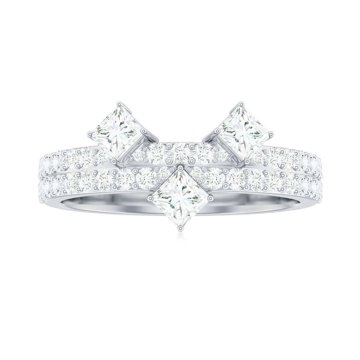 Rosec Jewels princess and round cut moissanite designer wedding band featuring sparkling gemstones and elegant craftsmanship.