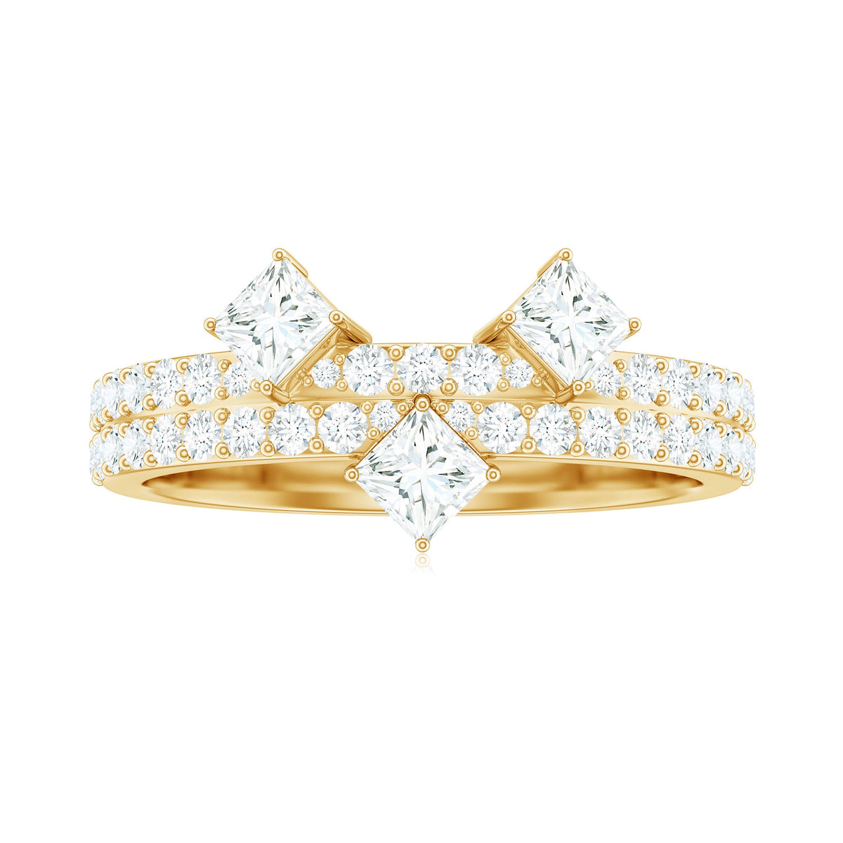 Princess and round cut moissanite wedding band by Rosec Jewels featuring elegant design and sparkling gemstones.