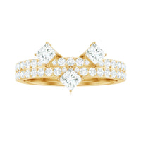 Princess and round cut moissanite wedding band by Rosec Jewels featuring elegant design and sparkling gemstones.