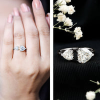 Heart Shape Moissanite Two Stone Cuff Ring