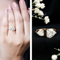 Heart Shape Moissanite Two Stone Cuff Ring