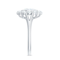 Oval cut moissanite halo engagement ring with split shank from Rosec Jewels, detailed close-up of the elegant ring design.