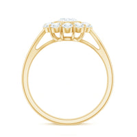 Oval cut moissanite halo engagement ring with split shank, featuring sparkling gemstones and intricate band design by Rosec Jewels.