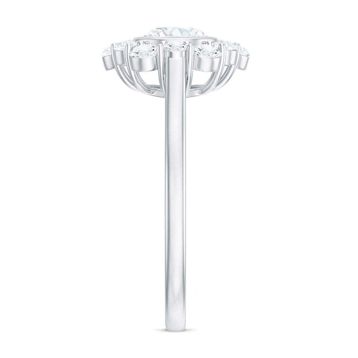 Bezel set 1.50 CT zircon halo engagement ring by Rosec Jewels featuring a sparkling center stone and intricate band details.