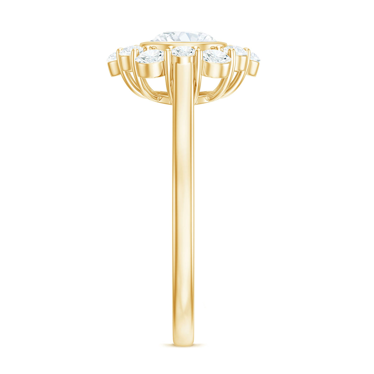Bezel set 1.50 CT zircon halo engagement ring by Rosec Jewels featuring a sparkling central stone and elegant band design.