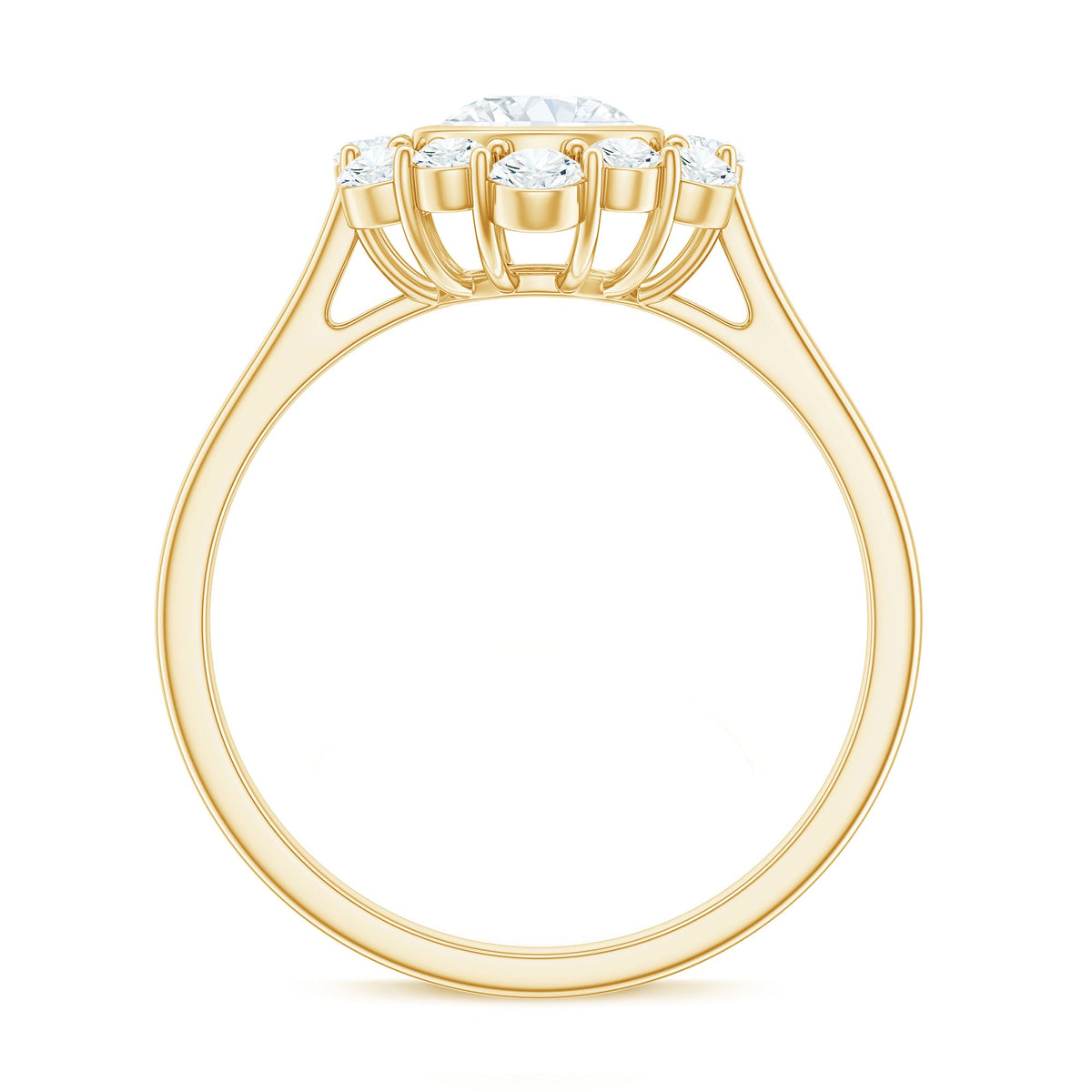 Rosec Jewels 1.50 CT bezel set zircon halo engagement ring showcasing a sparkling center stone and intricate band details.