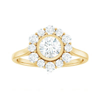 Bezel set 1.50 CT zircon halo engagement ring by Rosec Jewels featuring a sparkling central stone and elegant band.