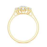 Round moissanite engagement ring with halo setting, showcasing a sparkling center stone and elegant band by Rosec Jewels.