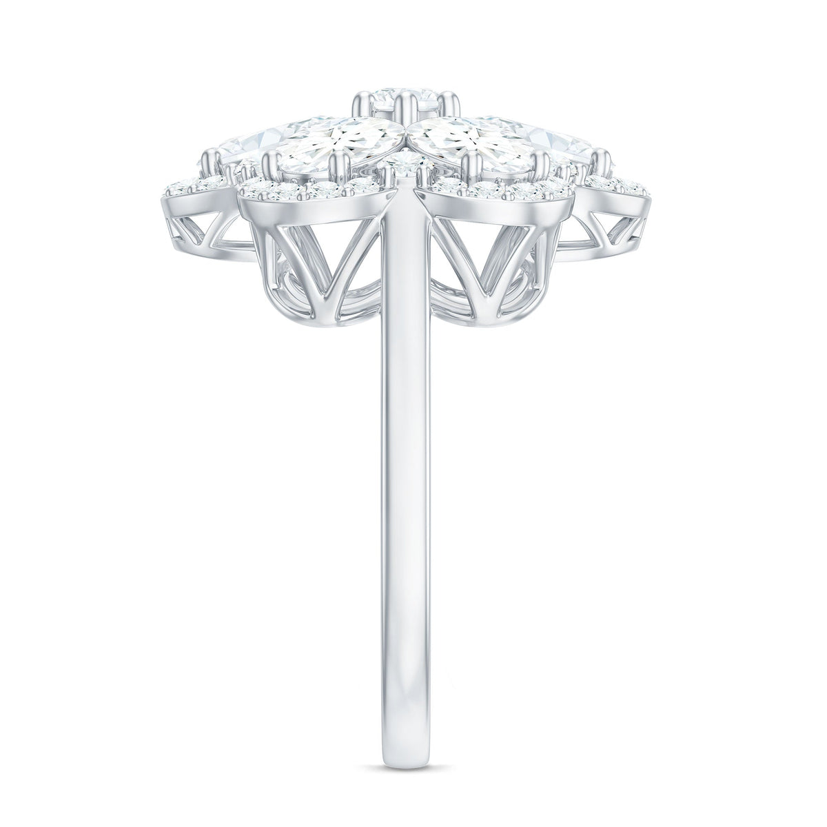 5.50 CT Oval and Round Cut Zircon Floral Statement Ring