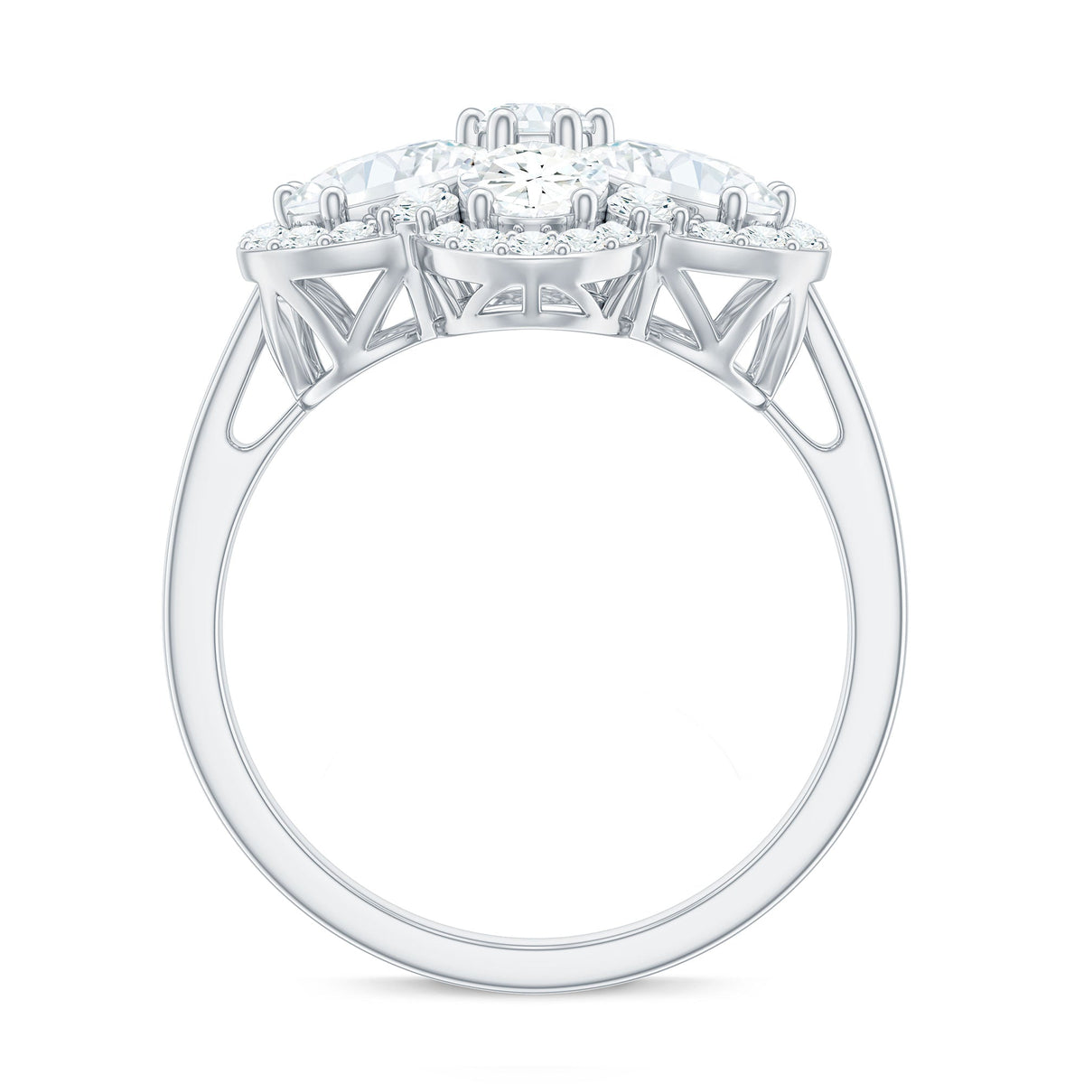 5.50 CT Oval and Round Cut Zircon Floral Statement Ring